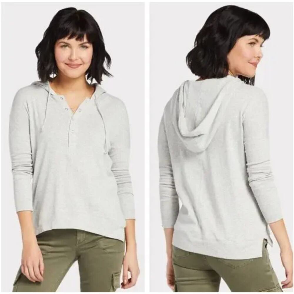 Chaser x Evereve Long Sleeve Snap Front Hoodie Sweatshirt Heathered Grey S NWT